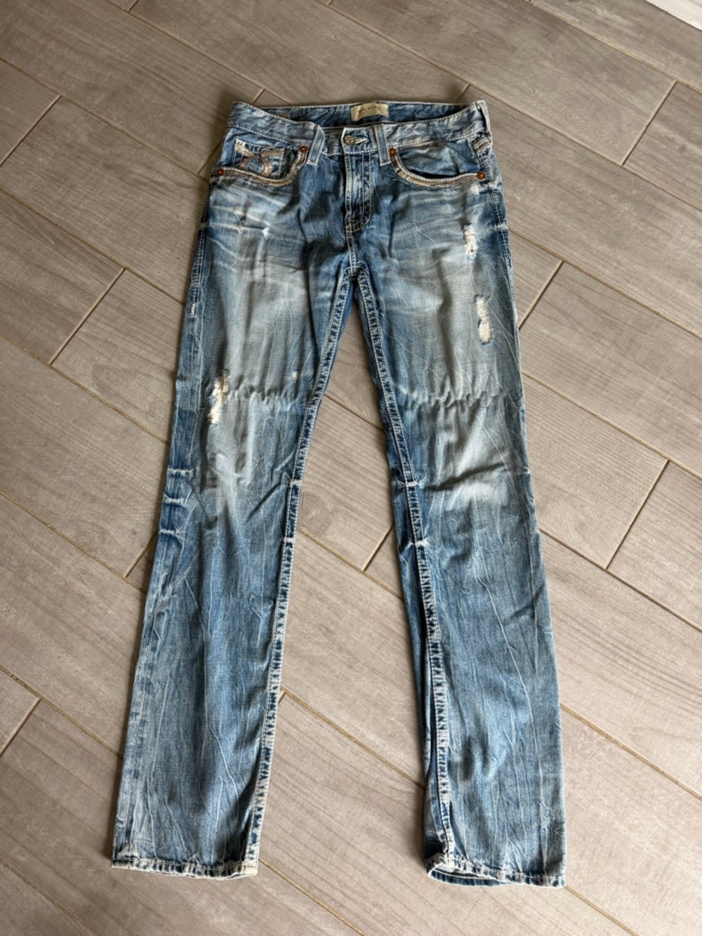 Big Star Slim Straight Light Blue Distressed Jeans